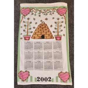 2002 Calendar Kitchen Towel Hearts‎ Beelong in the Garden Spring Decor Cotton